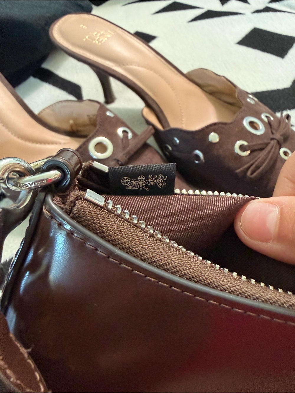 SOLD Coach Brown Leather Shoulder Bag with Dark Brown Pointed-Toe Eyelet Mules - Picture 2 of 2